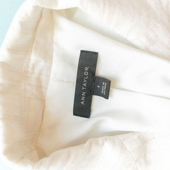 Ann Taylor Off White The Striped Double Breasted Blazer in Linen Cotton Size 6 - Picture 3 of 8
